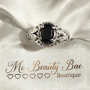 Silver Black Crystal Ring